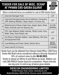 Descon Engineering Limited Lahore Tender Notice
